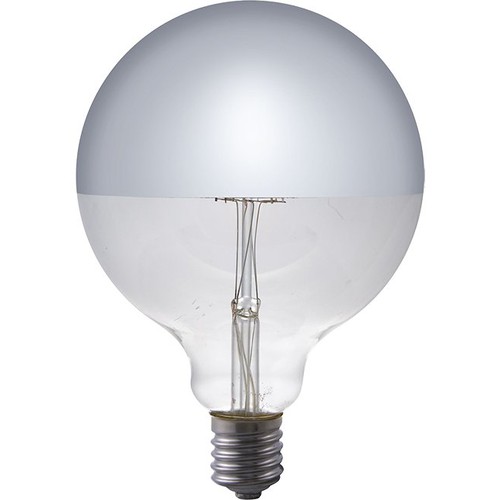E27 4W dimbar LED globepære - G125, toppforsølvet, filament, 2500K, sølv speilglass