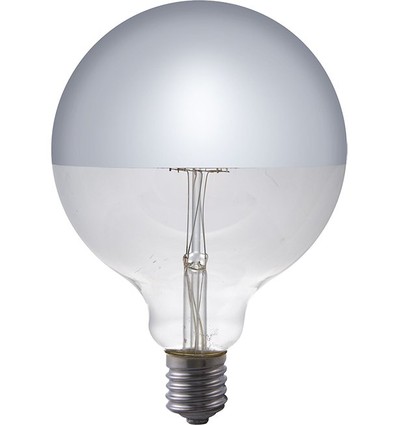 E27 4W dimbar LED globepære - G125, toppforsølvet, filament, 2500K, sølv speilglass