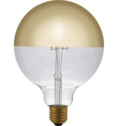 E27 4W dimbar LED kronepære - G125, Globe Top Mirror, gull, 2500K, filament