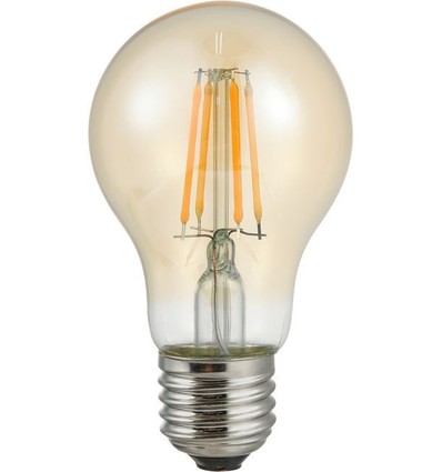 E27 4W LED filamentpære med lyssensor - A60, 430lm, 2500K, gullfarget glass