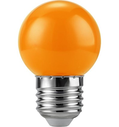 E27 1W LED kronepære - G45, oransje, partylyspære