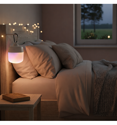 Oppladbar LED-lampe RGBW - Magnetisk & USB-C, inkl. fjernkontroll & karabinkrok