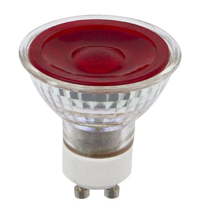 GU10 5W LED-pære - Rød, 38°, glass, MR16, 230V
