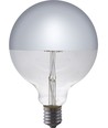 E27 6,5W dimbar LED-kronepære - G125, toppforsølvet, filament, 2500K, sølv finish