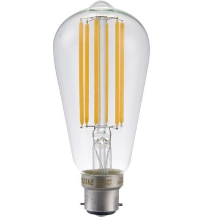 B22d 6,5W dimbar LED-pære - ST58 Rustika, filament, klart glass, 2700K