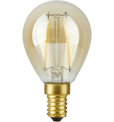 E14 2,9W dimbar LED kronepære - G45, filament, 2200K, gullglass, 250lm