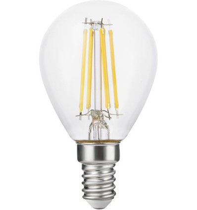 E14 4,7W dimbar LED kronepære - G45, filament, 470lm, 2500K, klart glass