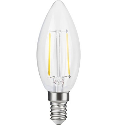 E14 2,5W dimbar LED kronepære - C35, filament, 2500K, klart glass