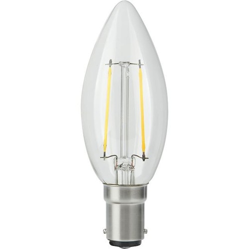 BA15d 2,5W LED kronepære dimbar - C35, filament, 250lm, 2500K, klart glass