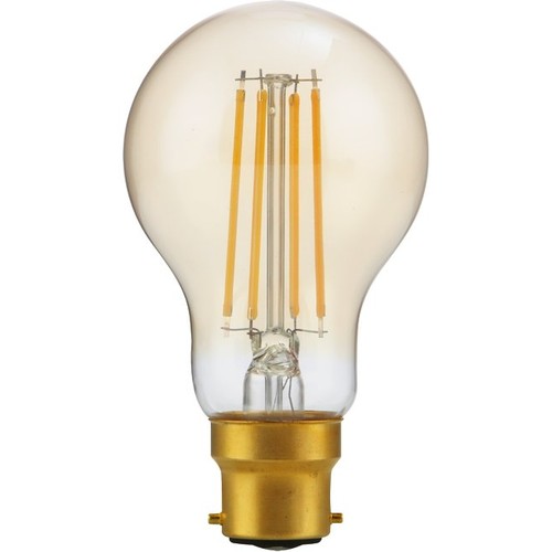 BA22d 4,7W dimbar LED-pære - A60, filament, 2200K, gullglass, 470lm