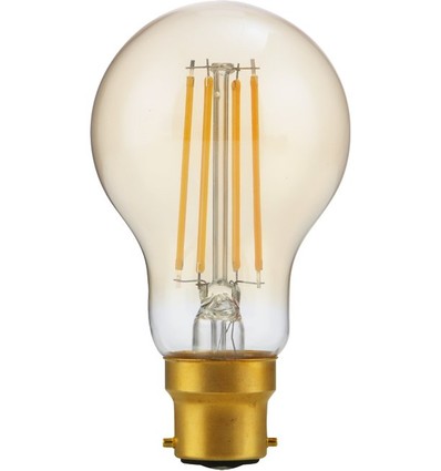 BA22d 4,7W dimbar LED-pære - A60, filament, 2200K, gullglass, 470lm