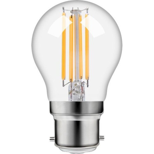 B22d 4,7W dimbar LED kronepære - G45, filament, 470lm, 2500K, klart glass