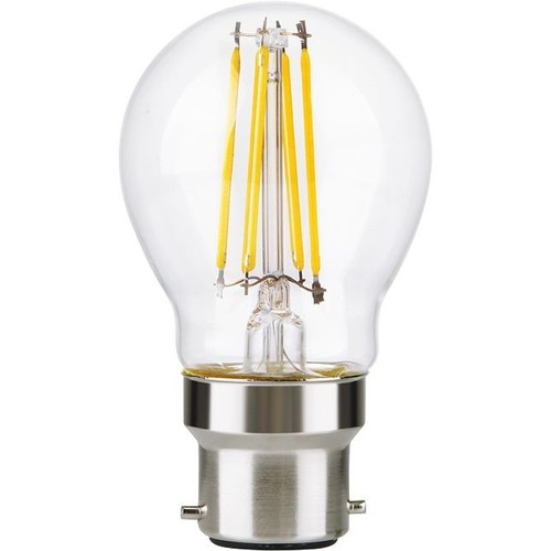 B22d 4,7W dimbar LED kronepære - G45, filament, klart glass, 2700K