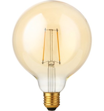 E27 2,9W dimbar LED filamentpære - G125, 250lm, 2200K, Gold finish