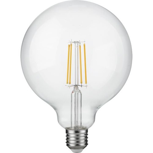 E27 7W dimbar LED filamentpære - G125, 806lm, 2500K, klart glass