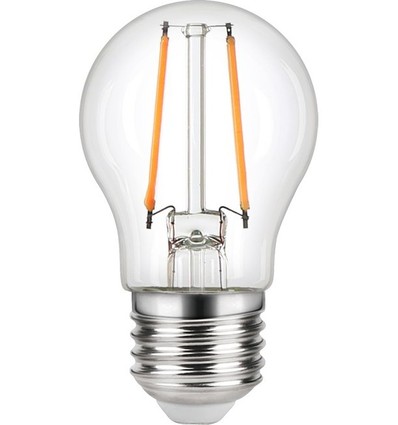 E27 2,5W dimbar LED kronepære - G45, filament, klart glass, 2500K