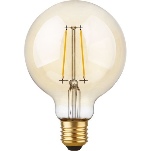 E27 2,9W dimbar LED globepære - G95, filament, 2200K, gullfarget glass