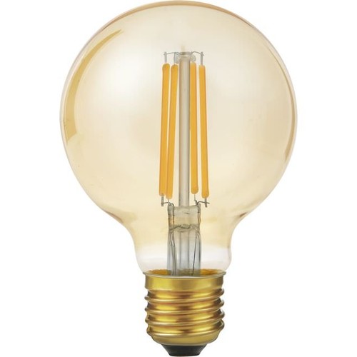 E27 6,5W dimbar LED globepære - G80, 550lm, filament, 2200K, gullfarget glass