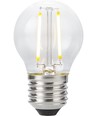 E27 2W dimbar LED kronepære - G45, filament, 2200K, klart glass
