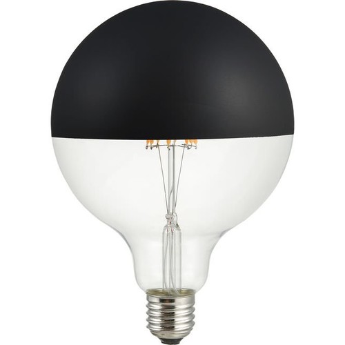 E27 6,5W dimbar LED kronepære - G125, toppforspeilet sort, filament, 2500K, 470lm
