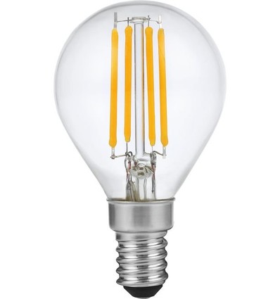 E14 4W dimbar LED kronepære - G45, filament, 2500K, klart glass