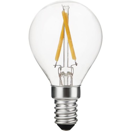 E14 2W dimbar LED kronepære - G45, filament, 2500K, klart glass