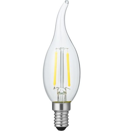 E14 1,5W dimbar LED kronepære med spiss - C35, 140lm, 2200K, klart glass, filament