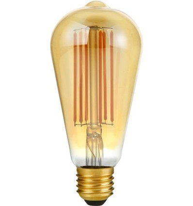 E27 6,5W dimbar LED filamentpære - ST64 Rustika, 2200K, gullfarget glass, 550lm