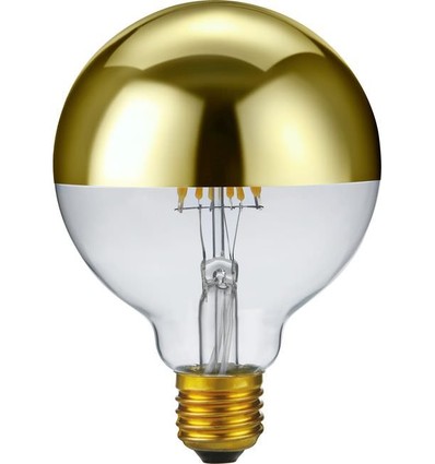 E27 6,5W dimbar LED kronepære - G95, topforspeilet gull, 2500K