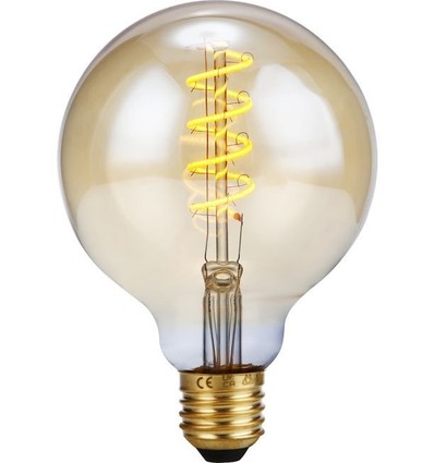 E27 4W dimbar LED filamentpære - G95, Flex Globe, 200lm, 2000K, gullfarget glass