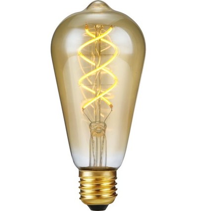 E27 5W 3-trinns dimbar LED-pære - ST64 Rustika, Flex Filament, 2200K, gullfarget glass