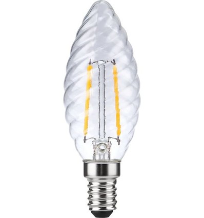 E14 2W dimbar LED kronepære - Twisted Candle, filament, 2700K, klart glass