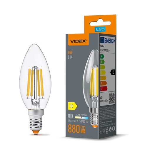 E14 6W filament kronepære - C37, nøytral hvit