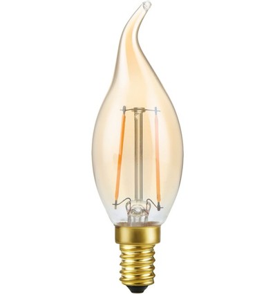 E14 2,9W dimbar LED kronepære med spiss - C35, 250lm, 2200K, gyllent glass, filament