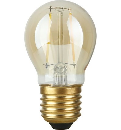 E27 2,9W dimbar LED kronepære - Filament, G45, 2200K, gullglass