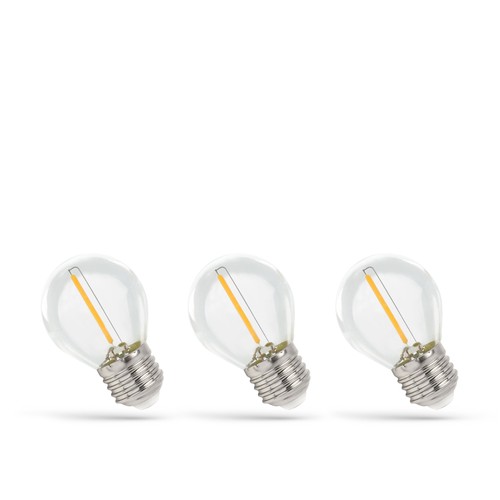 LED-pærer E27 1W - 230V, filament, varmhvit, klar, Spectrum, 3-pakning