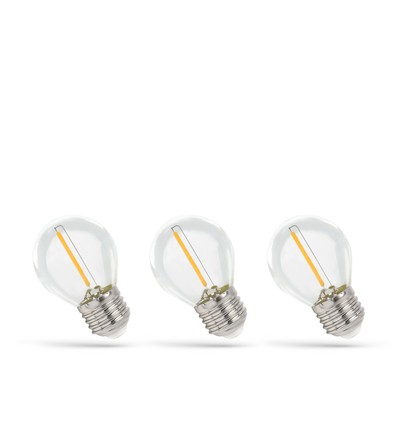 LED Kule E27 1W - 230V, Kulltråd, Varm Hvit, Klar, Spectrum, 3-pakning