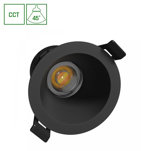 7W Fiale Core CCT indbygningsspot - Ø9cm, Sort, 3-i-1 CCT, Hull: Ø7,5 cm, 45 grader beam