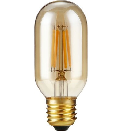 E27 4W dimbar LED rørpære - 10,6cm, 2300K, gyllent glass, filament