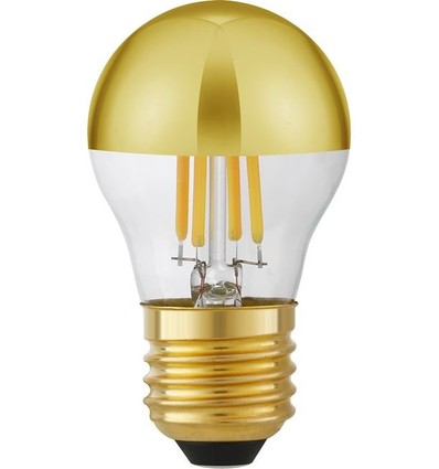 E27 4W dimbar LED kronepære - Toppforspeilet gull, G45, filament, 2500K