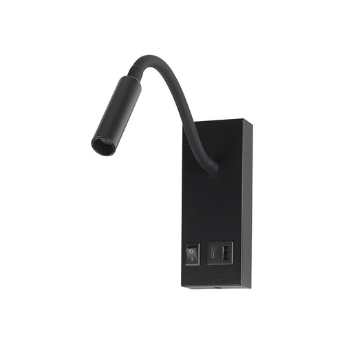 3W LED sengelampe med USB-lading - USB-A og USB-C, CREE-chip, sort, inkl. lyskilde