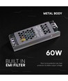 60W / 12V DC Slim strømforsyning for LED-striper - 5A, IP20