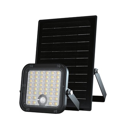 30W Solara CCT LED-lyskaster med solcelle - 6.4V, IP65, sort, fjernkontroll, CCT-fargebytte, inkl. batteri