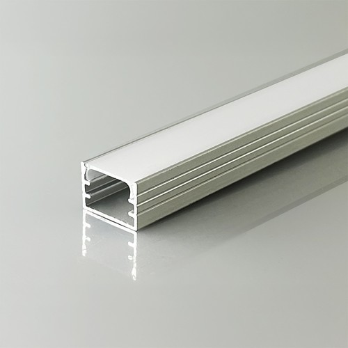 2m aluminiumsprofil - Sølv, inkl. matt deksel, for utenpåliggende montering