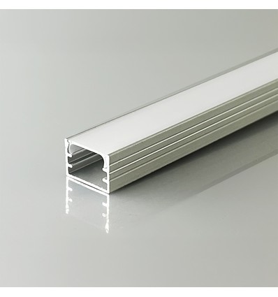 2m aluminiumsprofil - Sølv, inkl. matt deksel, for utenpåliggende montering