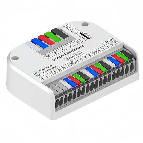 RGBW LED-strip fordeler - Hub med 3 utganger, 25A