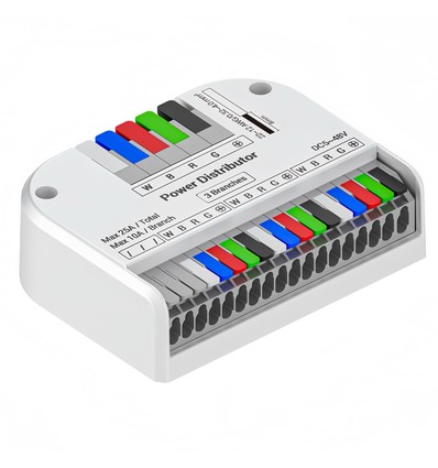 RGBW LED-strip fordeler - Hub med 3 utganger, 25A