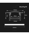 V-Tac 2m innfellingsprofil for LED-strips - Sølv, inkl. deksel, 2000x13,2x7mm