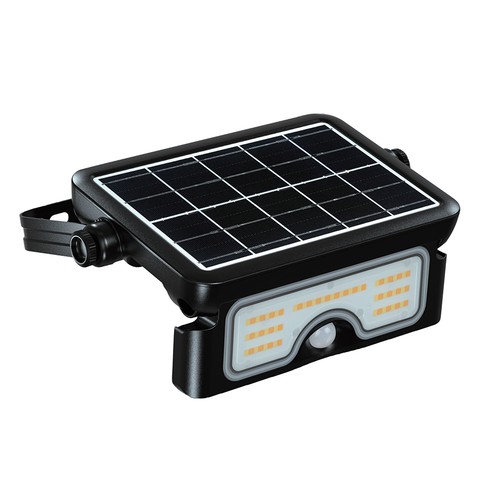 7W LED solcellelyskaster med sensor - 3,7V, PIR-sensor, sort deksel, 3-i-1 CCT