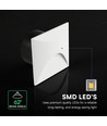 3W LED innfellingsspot til trapper, kvadratisk - IP65, hvitt aluminiumshus, 3000K, inkl. lyskilde